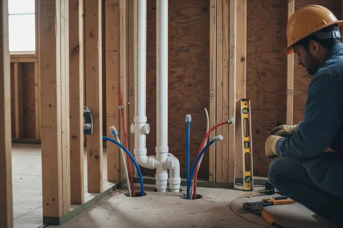Drain and supply rough-in during Drain Cleaning in Boonville